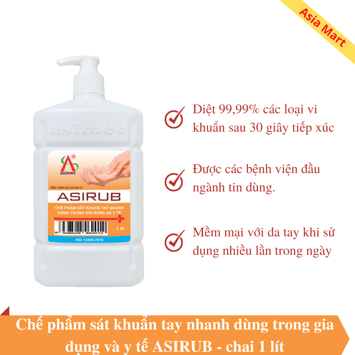 Nước rửa tay khô sát khuẩn y tế 1 lít asirub