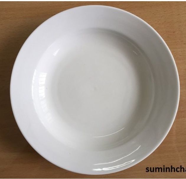 Set 05 dĩa sứ ngấn trắng trơn 8inch 20cm - đĩa sứ đựng thức ăn - dĩa sứ tráng men cao cấp