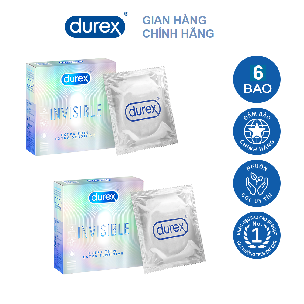 [HCM]COMBO 2 hộp Bao cao su siêu mỏng Durex Invisible - cảm giác chân thật ( 6 cái)