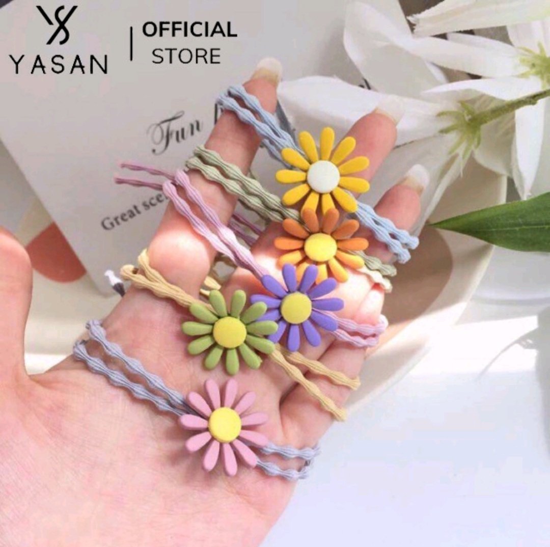 Sét 5 dây cột tóc hoa cúc nhiều màu_ dây thun buộc tóc nữ Hàn Quốc đẹp dễ thương