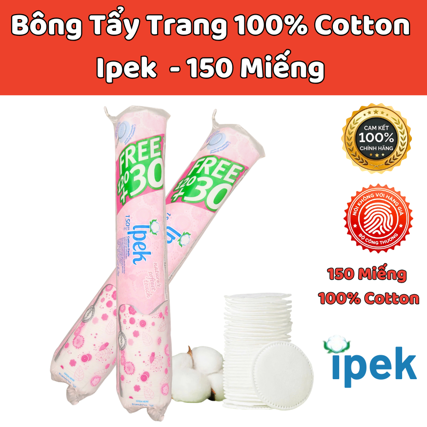 Ipek Makeup Remover Cotton 150 Pieces, Soft and Smooth, Absorbent and Safe for the Skin, Genuine.