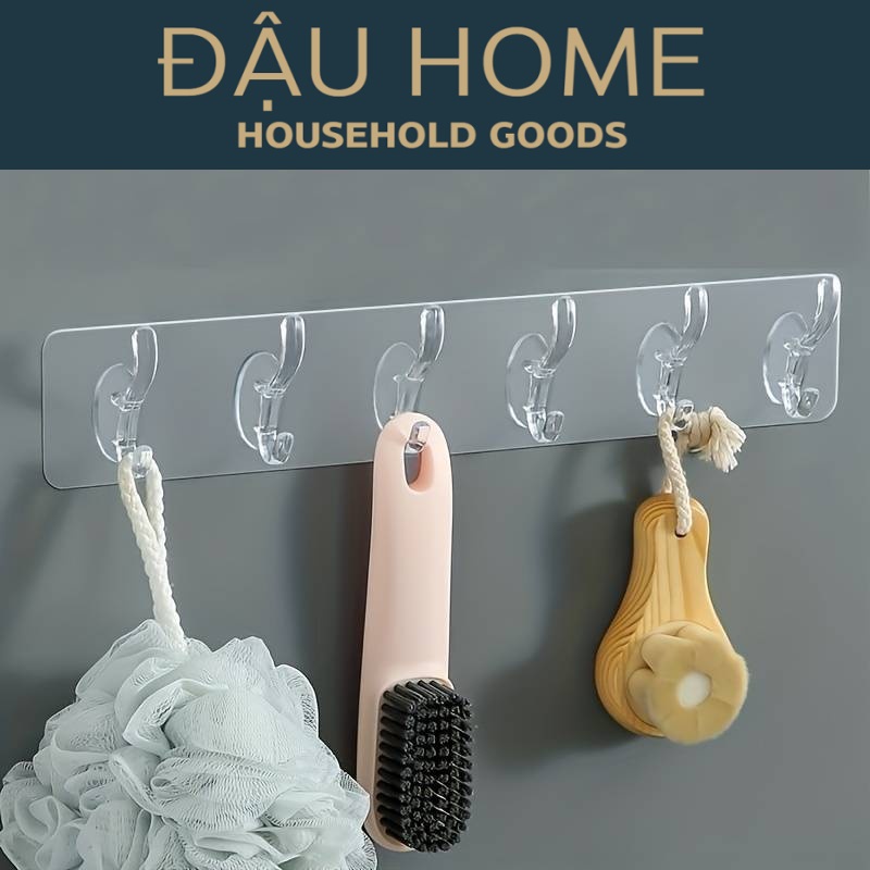 [Combo 3 chiếc] Thanh Treo Đồ 6 Móc Dán Tường Siêu Chắc Trong Suốt Treo Quần Áo Khăn Đồ Dùng Nhà Bếp - Đậu Home