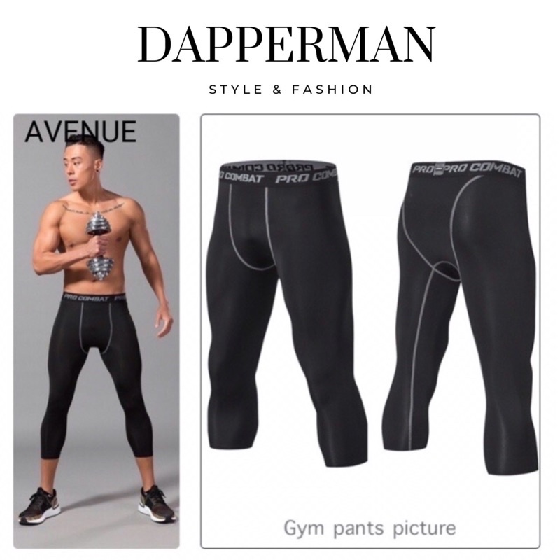 Quần legging nam lửng 3/4 màu đen giữ nhiệt phù hợp tập gym bóng đá bóng rổ thể thao vận động DAPPERMAN