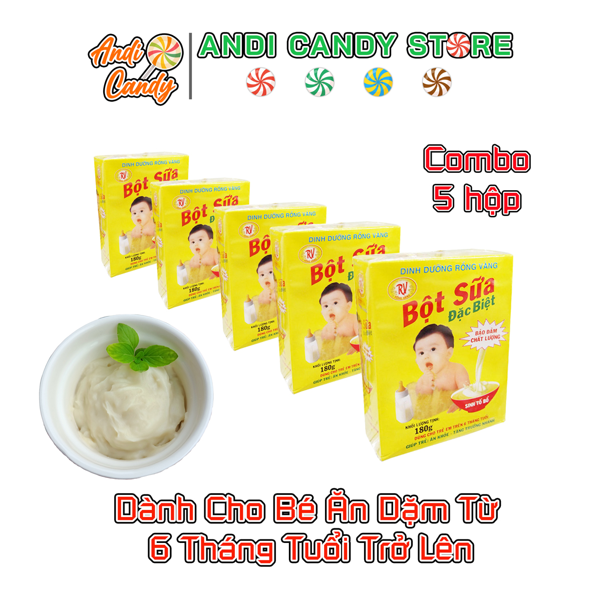 5 Hộp Bột Sữa Rồng Vàng Tuổi Thơ Cho Bé Ăn Dặm Từ 6 Tháng Tuổi 180gr