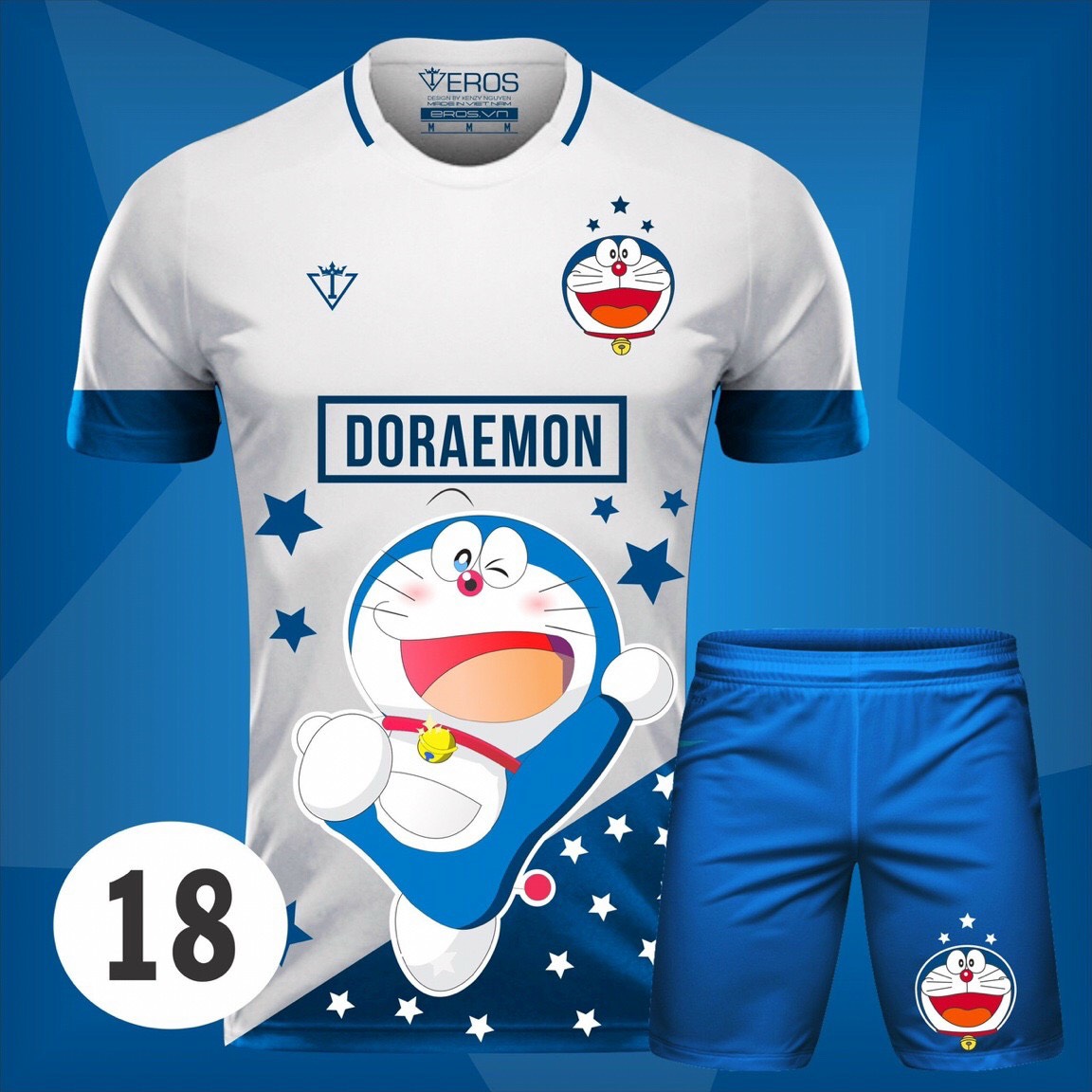 Bộ quần áo đá bóng Doremon trắng EROS DR18