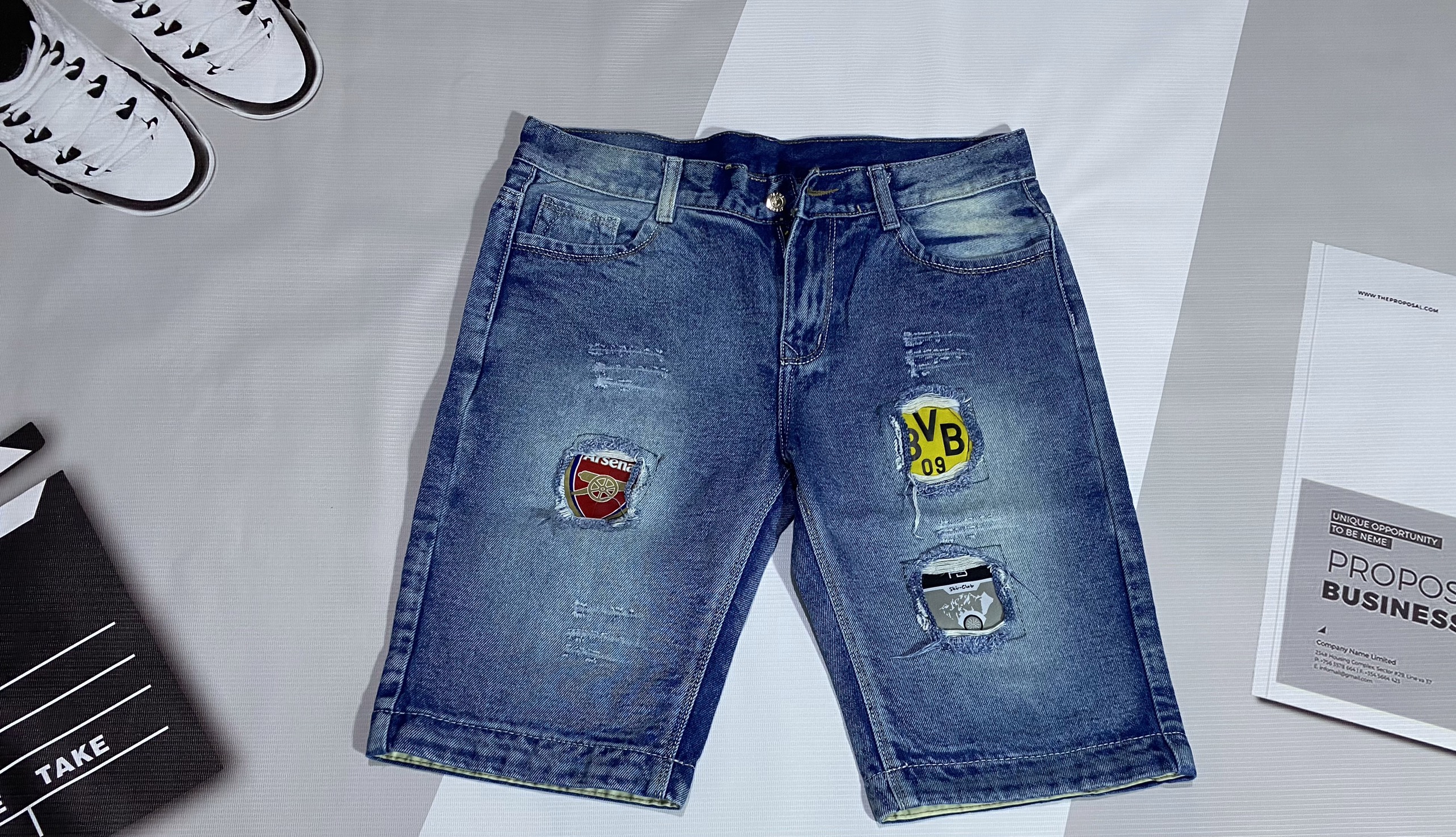 Quần short jean nam cao cấp - mẫu rách vá