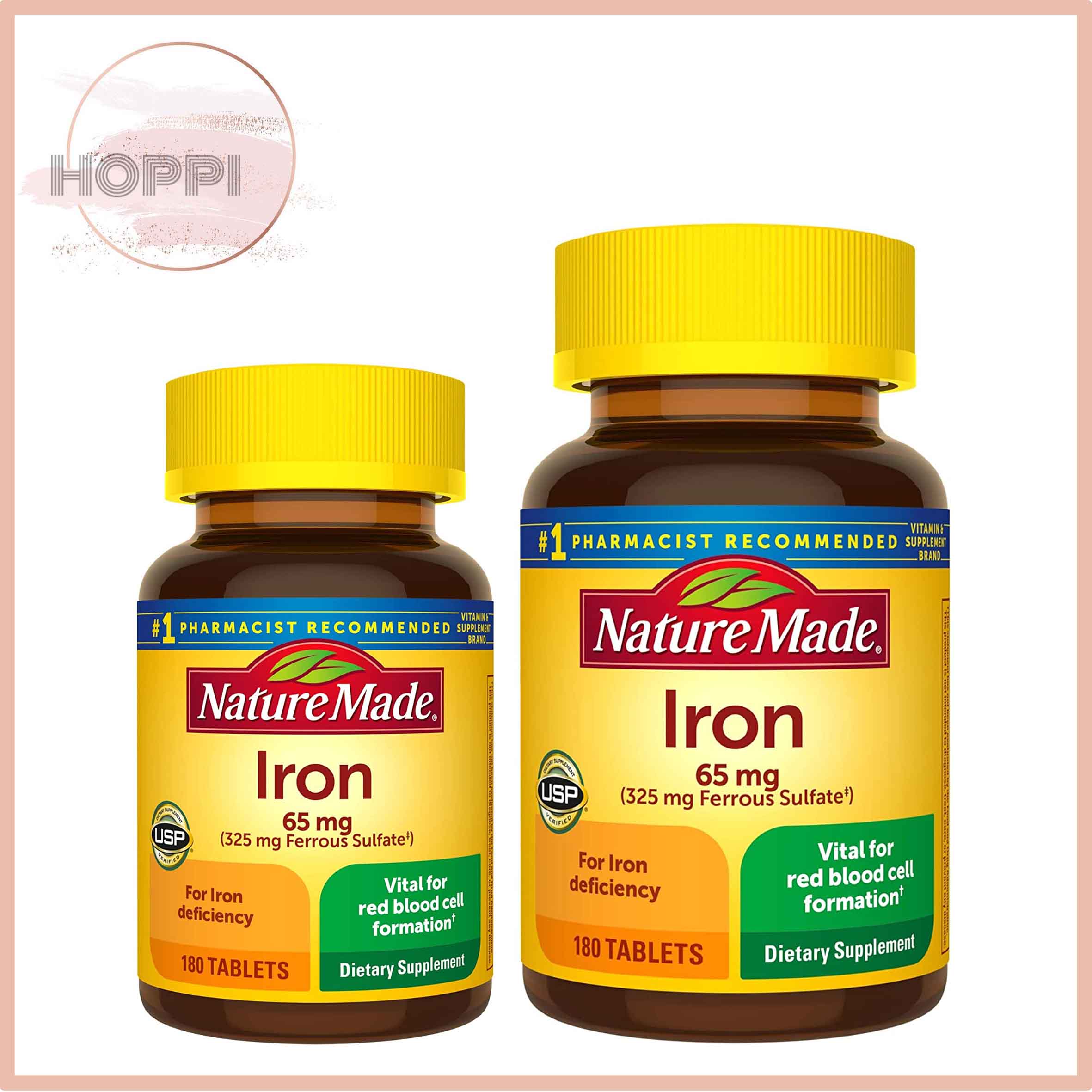 Viên uống hỗ trợ bổ sung sắt nature made iron 65mg, 180 viên