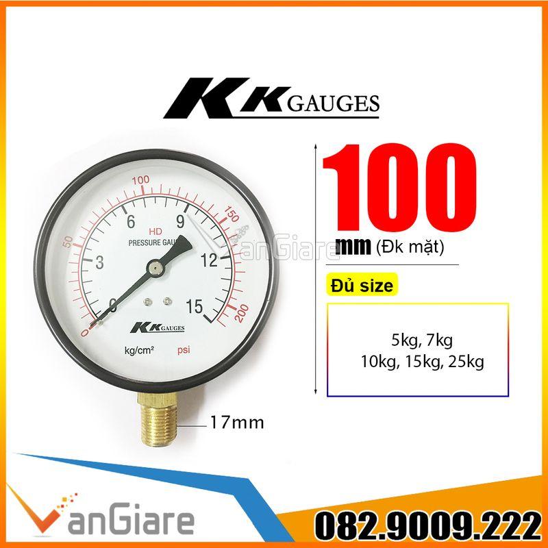 Đồng hồ đo áp suất nước khí hơi KK gauge (mặt 100mm) chân không, 1kg, 2kg, 3,5kg, 5kg, 7kg, 10kg, 15kg, 25kg, 50kg, 250kg