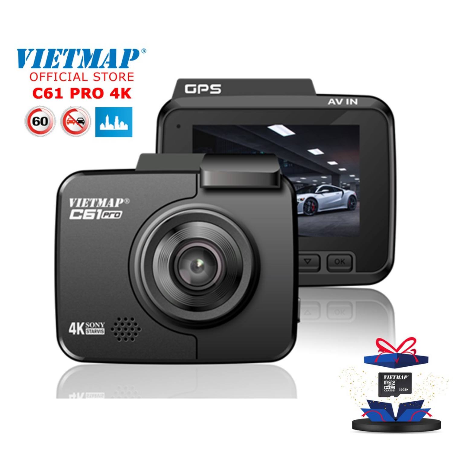 VIETMAP C61 PRO - Camera hành trình 4K Cảnh Báo Giao Thông Giọng Nói