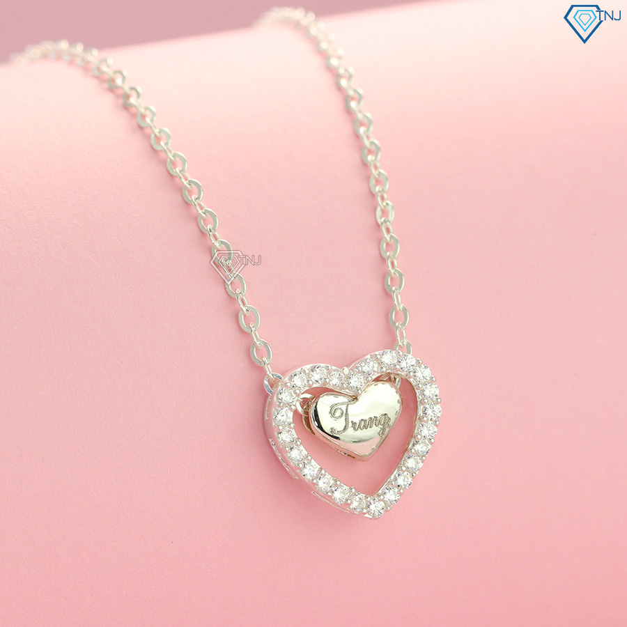 Dây chuyền bạc nữ trái tim đôi khắc tên DCN0318 - Trang Sức TNJ