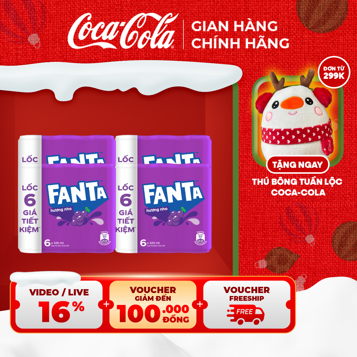   HOẢ TỐC HCM  Thùng lốc 24 Lon Nước Ngọt Giải Khát Có Gas Fanta Nho 320ml Lon Sale 15.12 Coca-Cola Chính Hãng_LD 