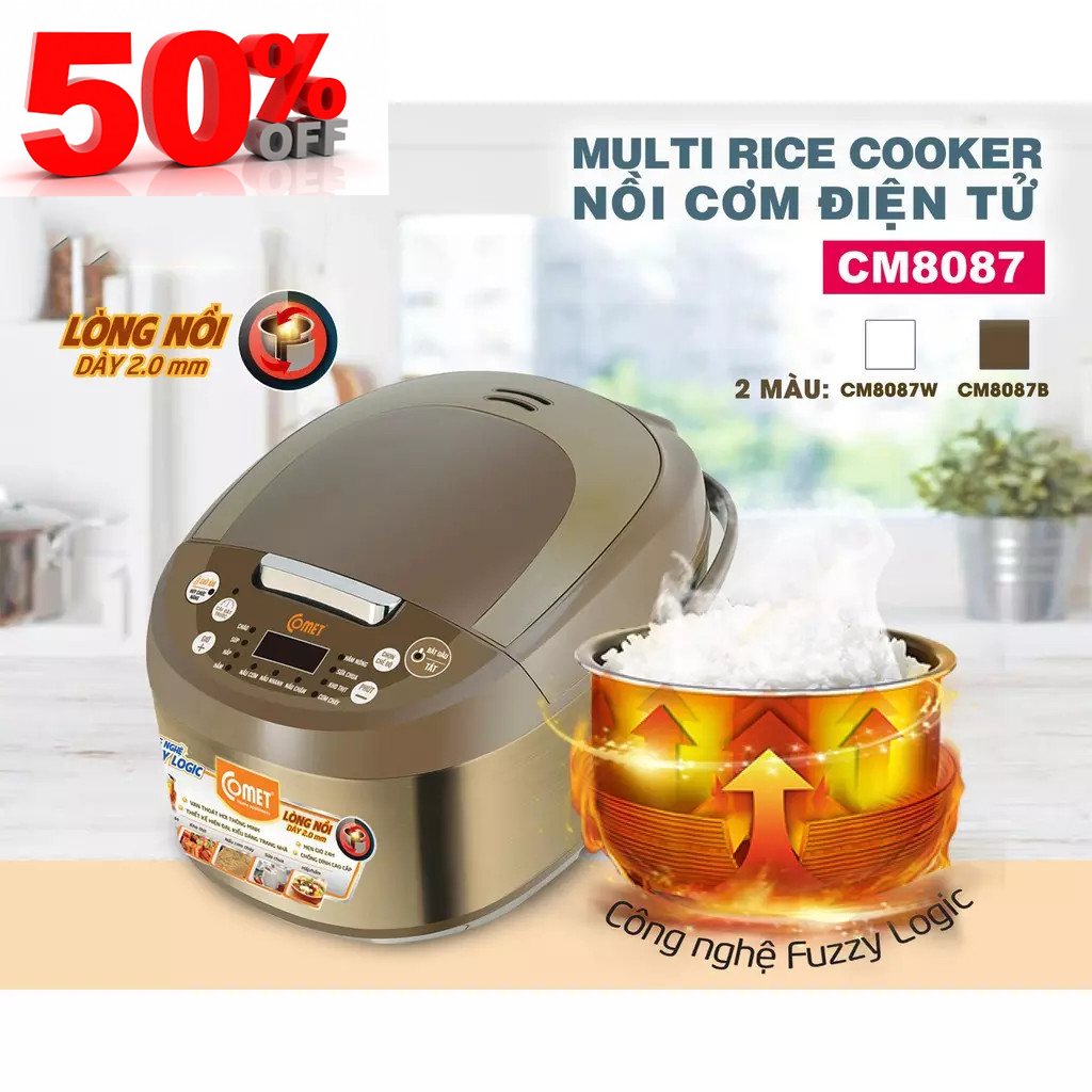 ( Hàng SIêu Hot ) Nồi cơm giữ nhiệt của nhật,Nồi cơm Điện comet chống dính, Nồi Cơm Điện Tử Có Lắp Gài 3D COMET CM8087 (1.8 LÍT),Đa chức năng có thể dùng để nấu cơm, cháo, Soup, canh. Cao Cấp - Bảo Hành 12 Tháng