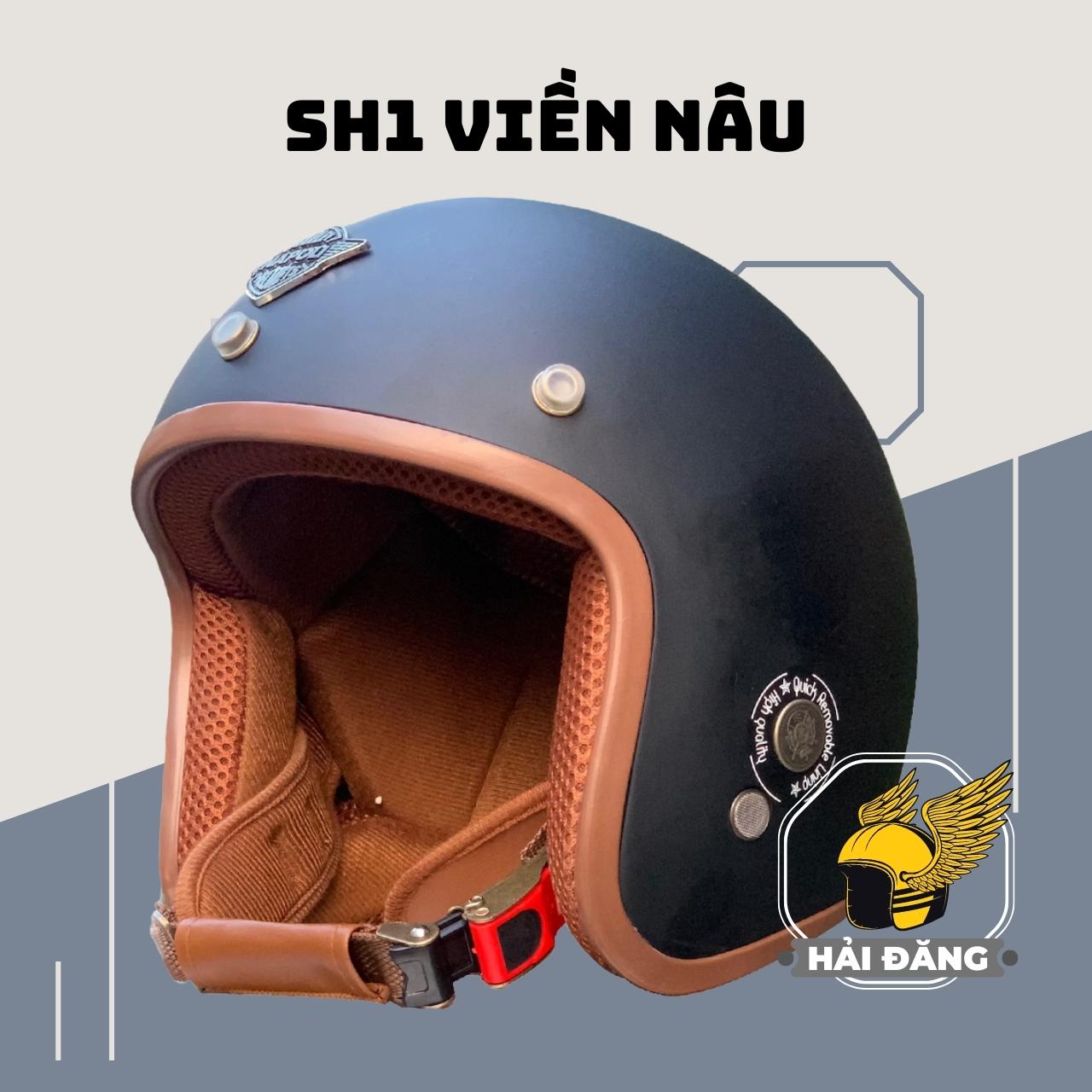 Mũ Bảo Hiểm 3/4 Đầu NAPOLI SH1 tem chuẩn CR - Đen lót nâu freesize 55-58cm - Nón bảo hiểm Napoli bảo hành 12 tháng