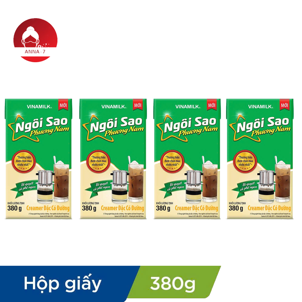 COMBO 04 HỘP Sữa đặc Ngôi Sao Phương Nam xanh lá Hộp giấy 380g - ANNA