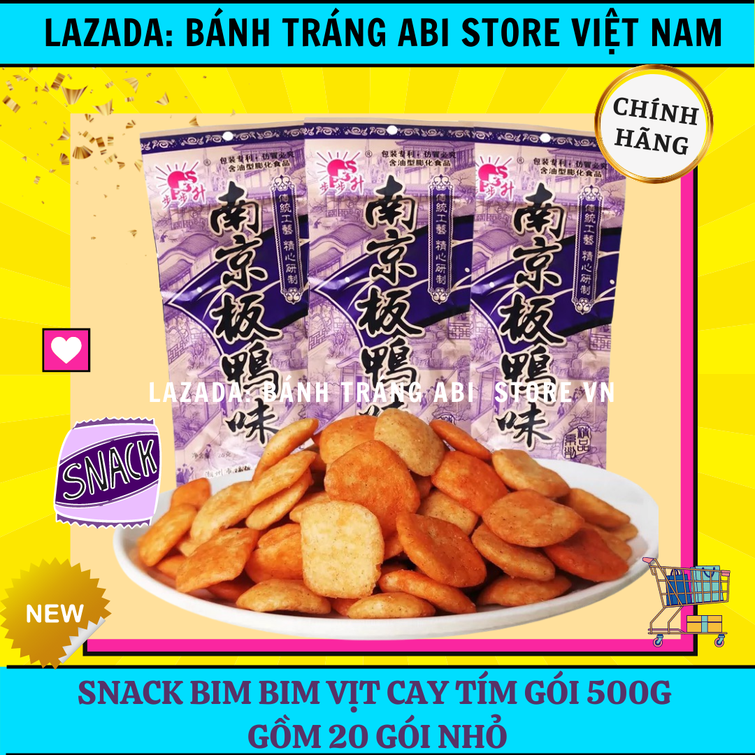 Sẵn snack bim bim vịt cay gói tím lớn tận 20 gói nhỏ 500g