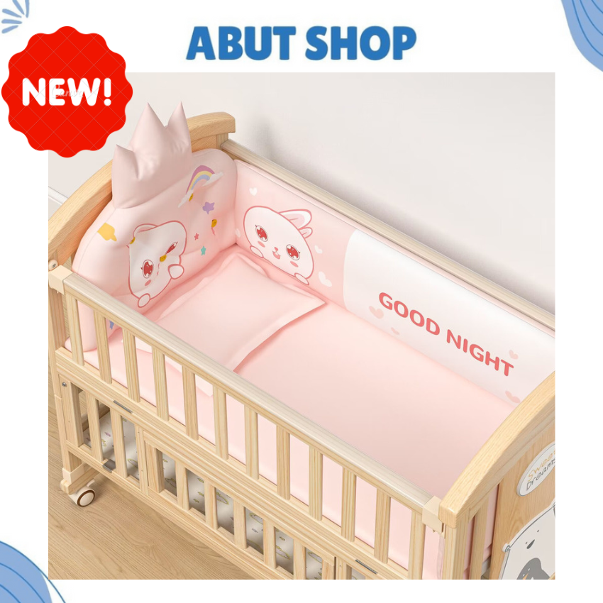 Cũi cho bé Honalife 2 tầng kèm ( QUÂY + MÀN +NỆM ) Nôi cũi gỗ cho bé đa chức năng chất liệu gỗ thông kích thước 105x60x90 ( Dài x Rộng x Cao ) - ABUT SHOP
