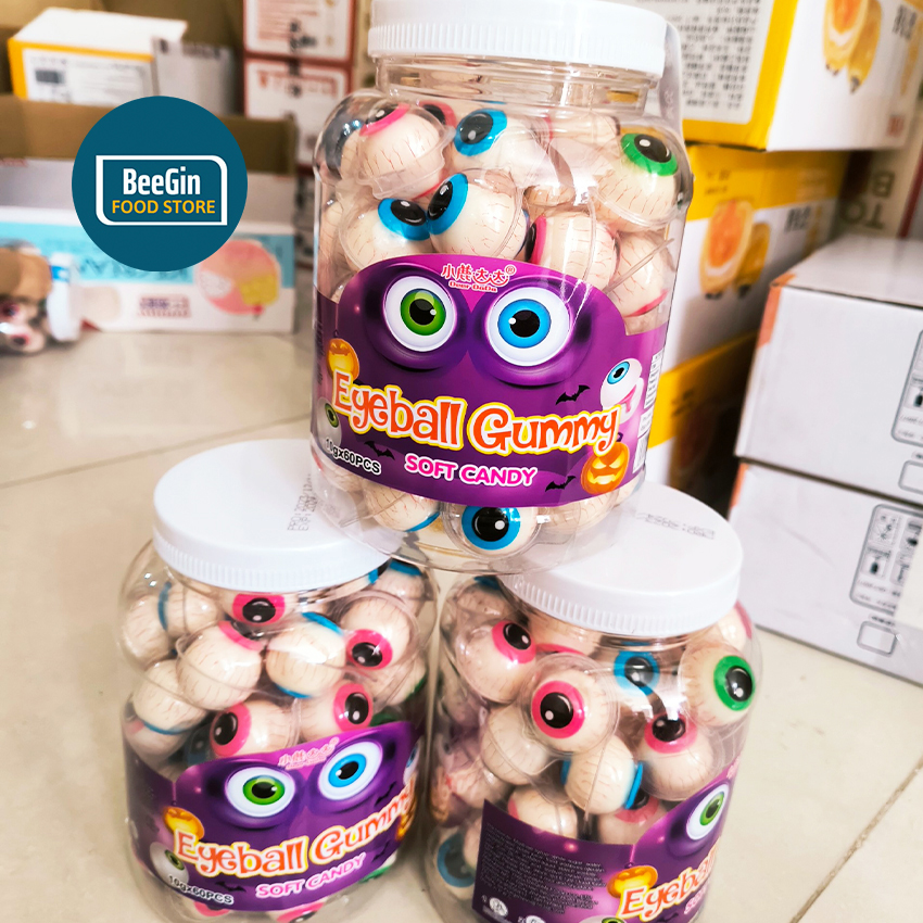 Hộp 60 Viên Kẹo Dẻo Có Nhân Hình Con Mắt Squid Game, Dưa Hấu, Gấu Trúc K59 - BeeGin Food