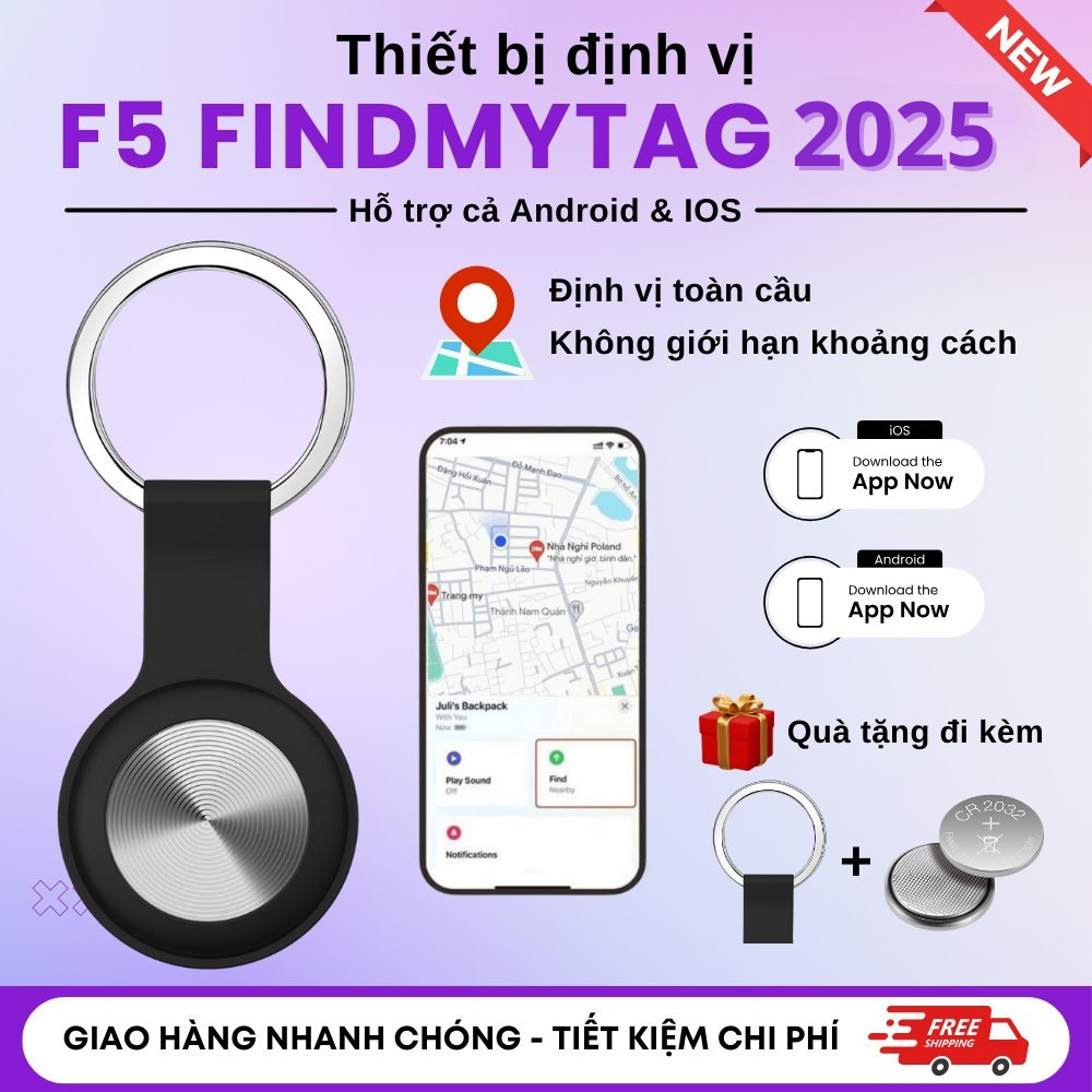  Thiết bị định vị GPS FindmyTag F5 theo dõi ô tô xe máy chống mất đồ thất lạc thú cưng 