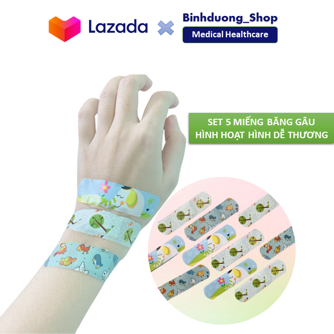 Set 5 miếng băng keo cá nhân băng gâu hoạt hình dễ thương cho bé