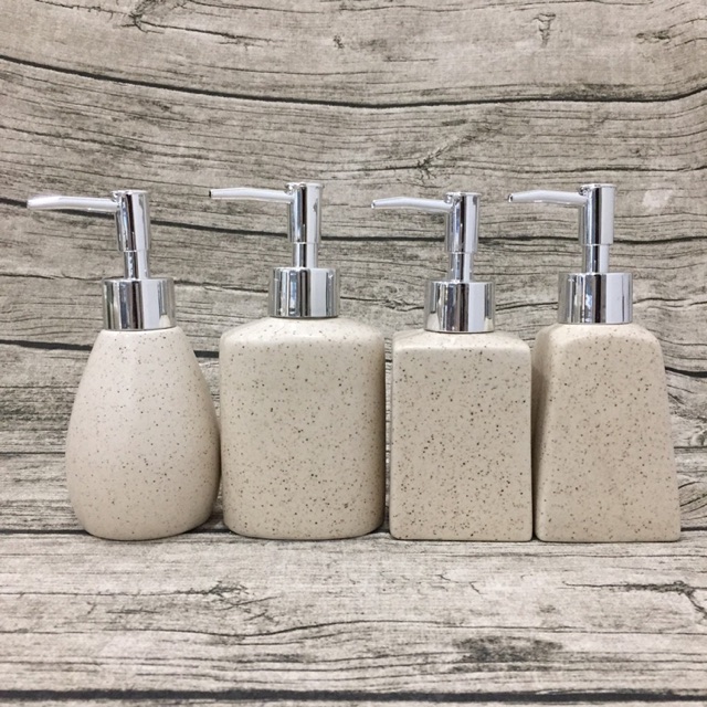 COMBO 3 Bình xịt đựng sữa tắm, dầu gội, xà phòng rử tay, đa năng sử dụng trong nhà tắm bằng sứ có in chữ và logo theo yêu cầu