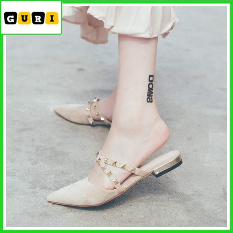 [HCM]Dép nữ thời trang cao gót 3cm mũi nhọn phối hai dây GURI Dép nữ kiểu công sở đi học