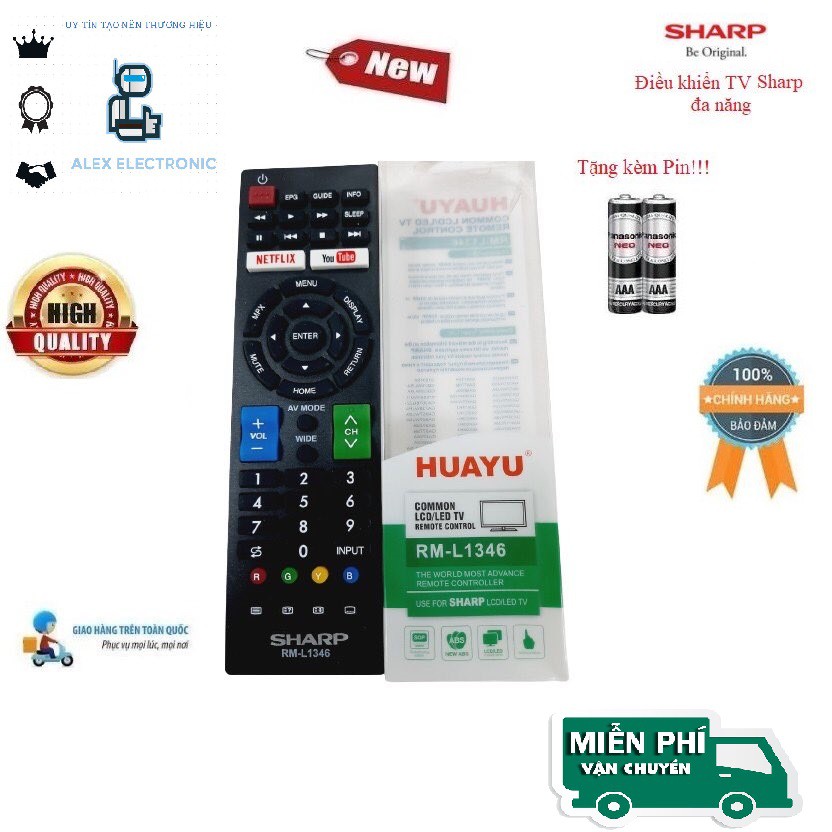 Remote điều khiển tv sharp đa năng tất cả các dòng tivi sharp lcd/led/smart tv- hàng tốt tặng kèm pin-điện tử alex