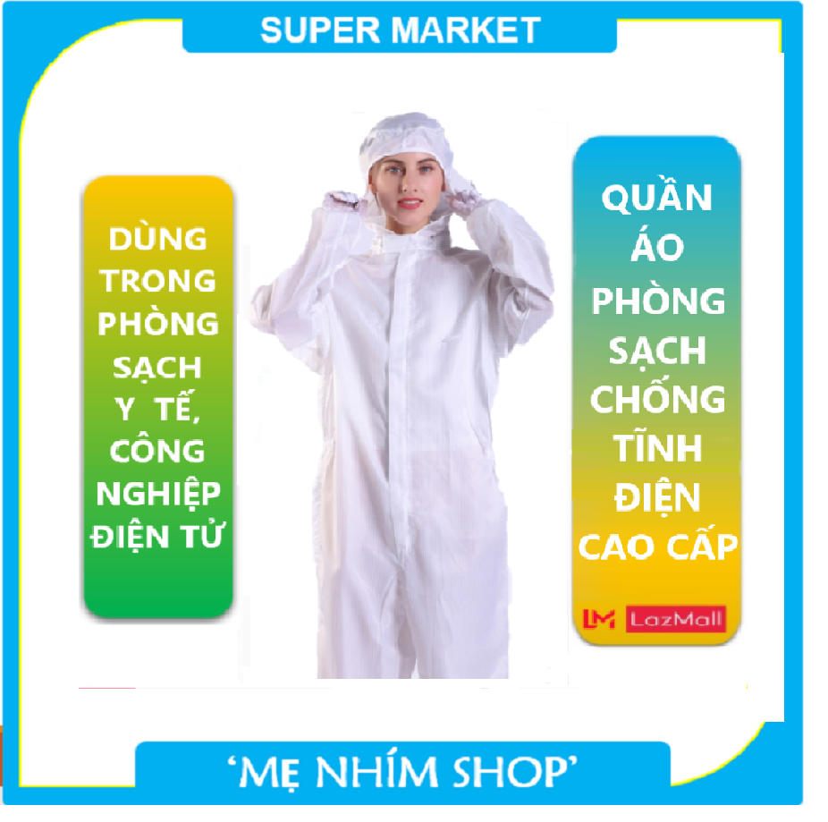 Quần Áo Bảo Hộ Phòng Sạch Chống Tĩnh Điện, Phòng Thí Nghiệm Bộ Liền Thân Có Mũ Tiêu Chuẩn Xuất Khẩu - Hàng Chính Hãng