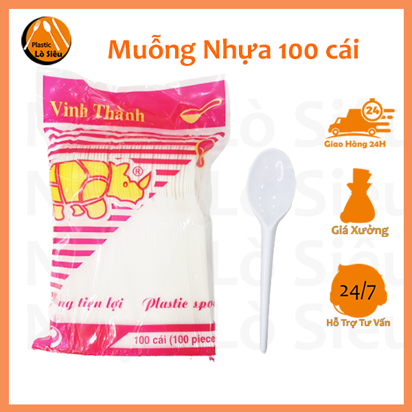 100 muỗng nhựa sử dụng một lần, thìa muỗng nhựa cơm hộp, thìa muỗng trà sữa, thìa muỗng giá rẻ