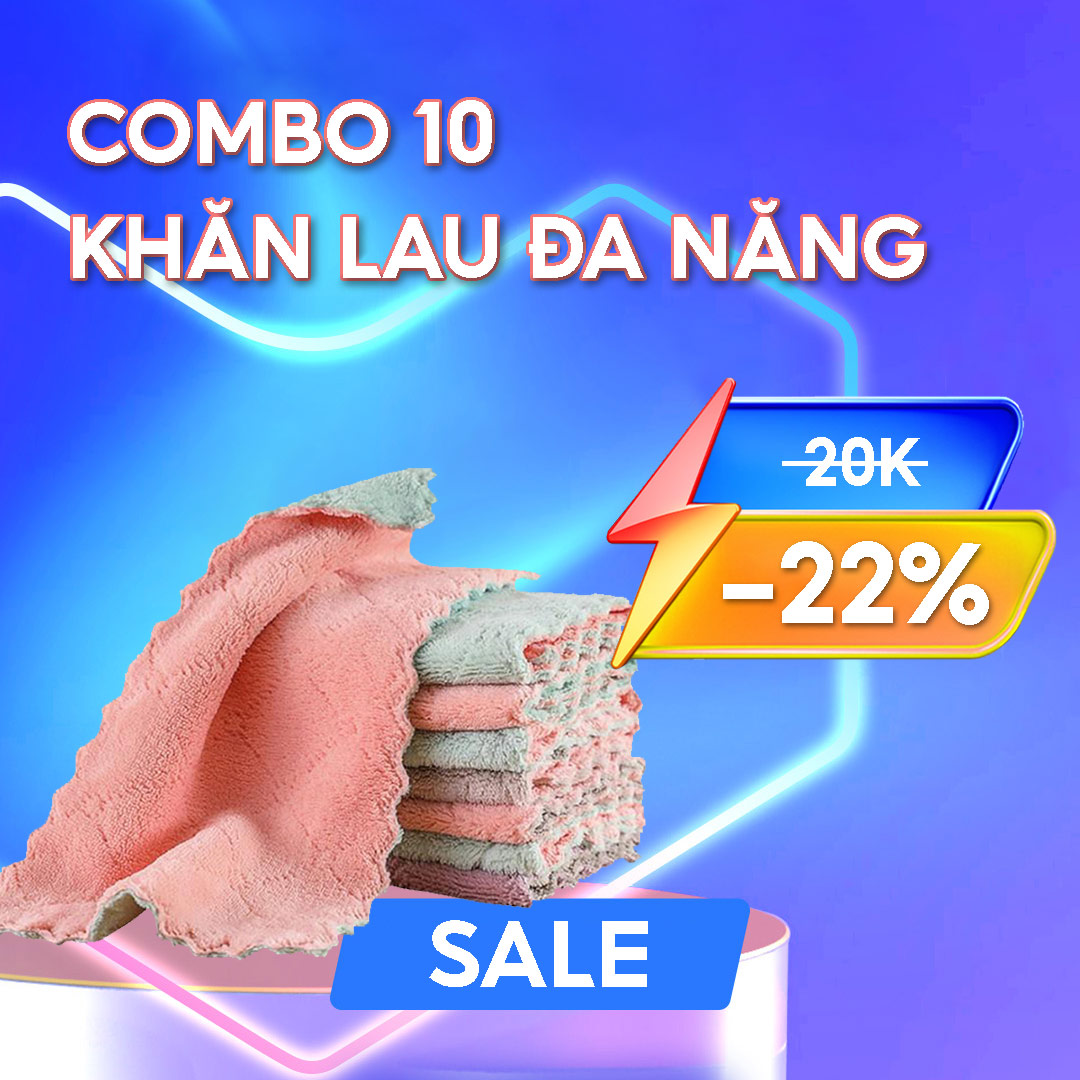 (Combo 10 cái) Khăn lau bếp đa năng 2 mặt tiện dụng - Siêu thấm nước, mềm mịn, kháng khuẩn - Dễ giặt sạch, phơi nhanh khô
