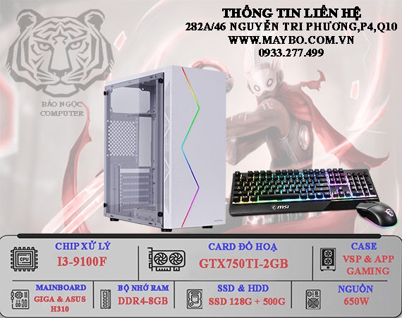 PC BN35 - ĐỒ HOẠ - GAMING (I3-9100F/DDR4-8G/SSD 128G + 500G/GTX1050TI-2G-2ND)