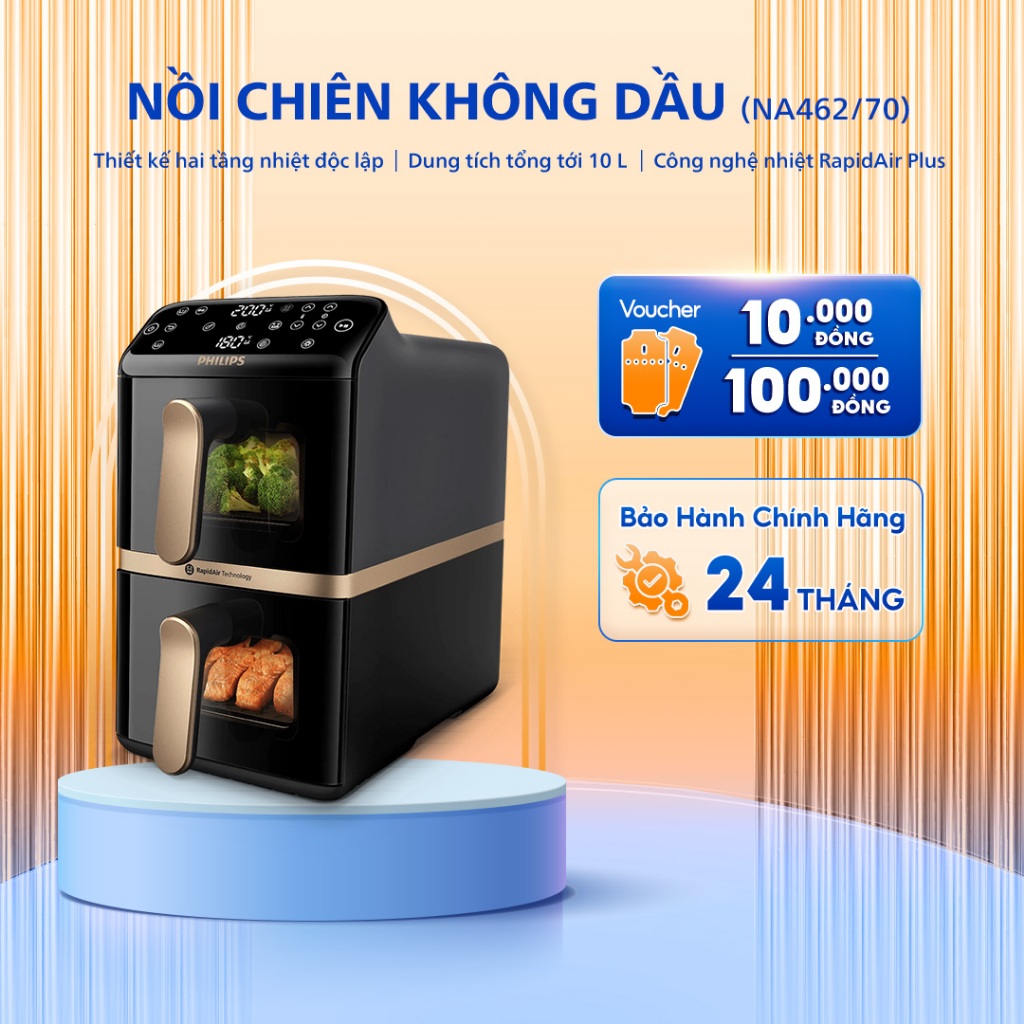 Nồi Chiên Không Dầu Philips NA462/70 - Dung Tích 10 Lít - Công Suất 2750W - Bảo Hành 24 Tháng