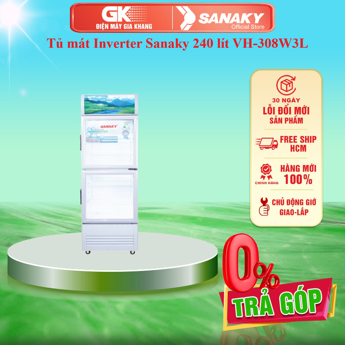 Tủ mát inverter sanaky 240 lít vh-308w3l - giao toàn quốc
