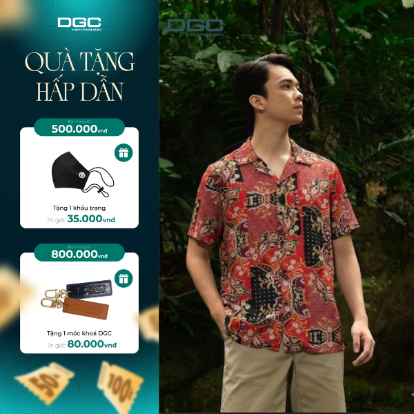Áo sơ mi ngắn tay DGC dòng REGULAR FIT họa tiết dáng suông vạt bằng, Vải cao cấp thoáng mát - SASNBB10M