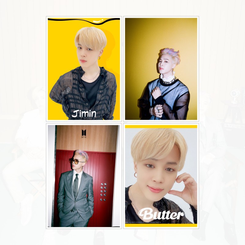 Set 4 card ảnh thành viên Bangtan Boys Butter RM Jin Suga J-Hope Jimin V Jungkook 2 mặt dễ thương xinh xắn idol thần tượng kpop