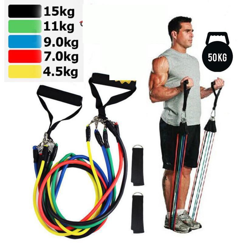 Bộ 5 dây ngũ sắc đàn hồi tập gym tại nhà, bộ dụng cụ tập body hoàn hảo