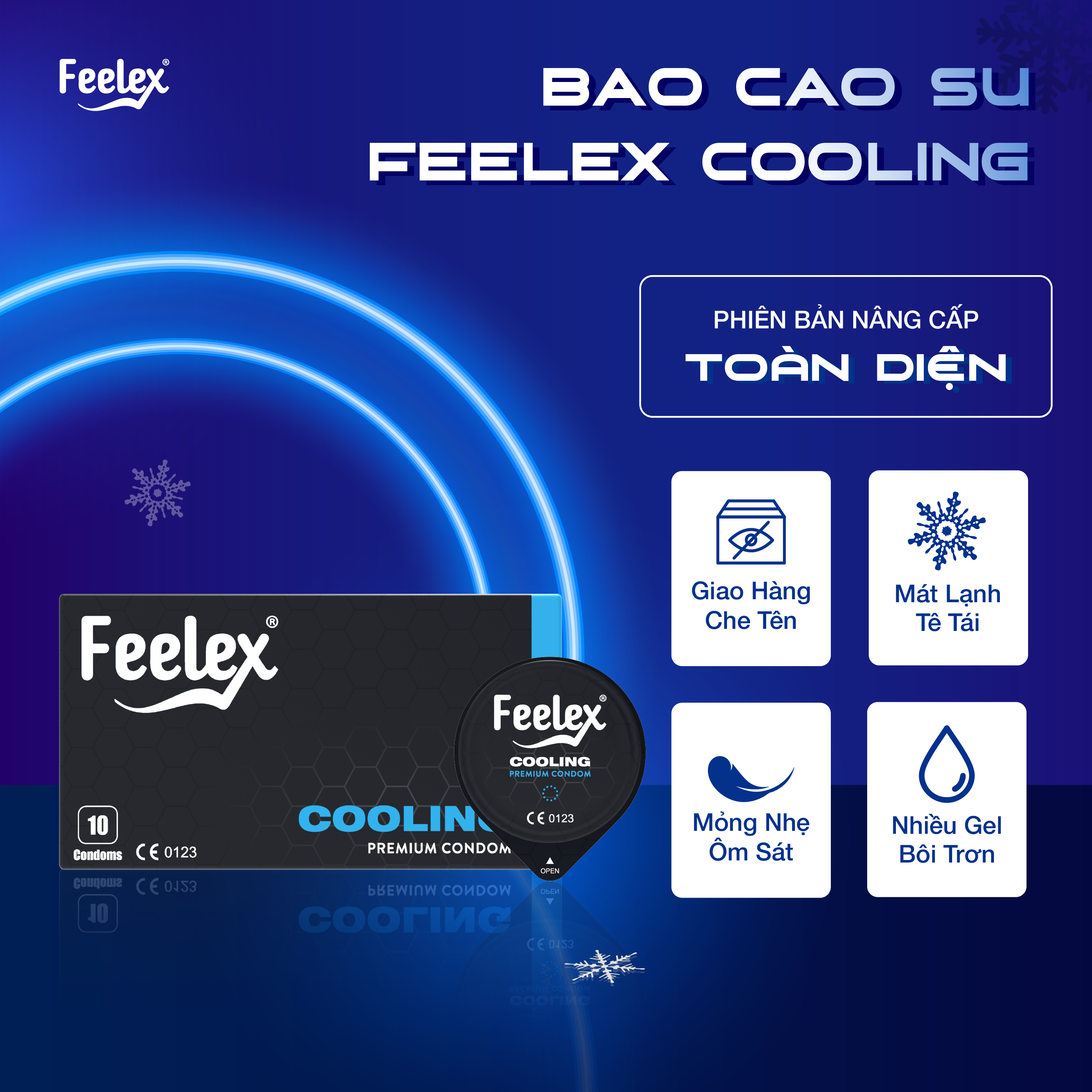  Bao cao su siêu mỏng Feelex Cooling mát lạnh cảm giác chân thật hộp 10 chiếc 