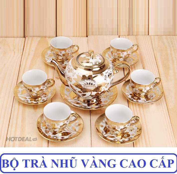 (Bộ Quà Tặng) Bộ Ấm Trà Nhũ Vàng Hoàng Gia (1 Bình , 6 Ly, Kèm Đế Lót Ly) Món Quà Ý Nghĩa Cho Gia Đình và Người Thân