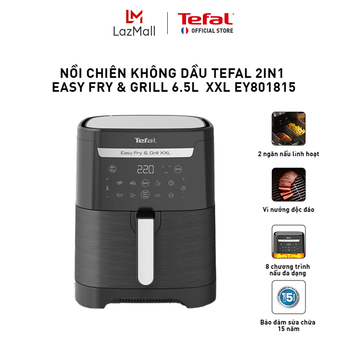 Nồi chiên không dầu Tefal 2in1 EY801815 - 6.5L  - Điện tử