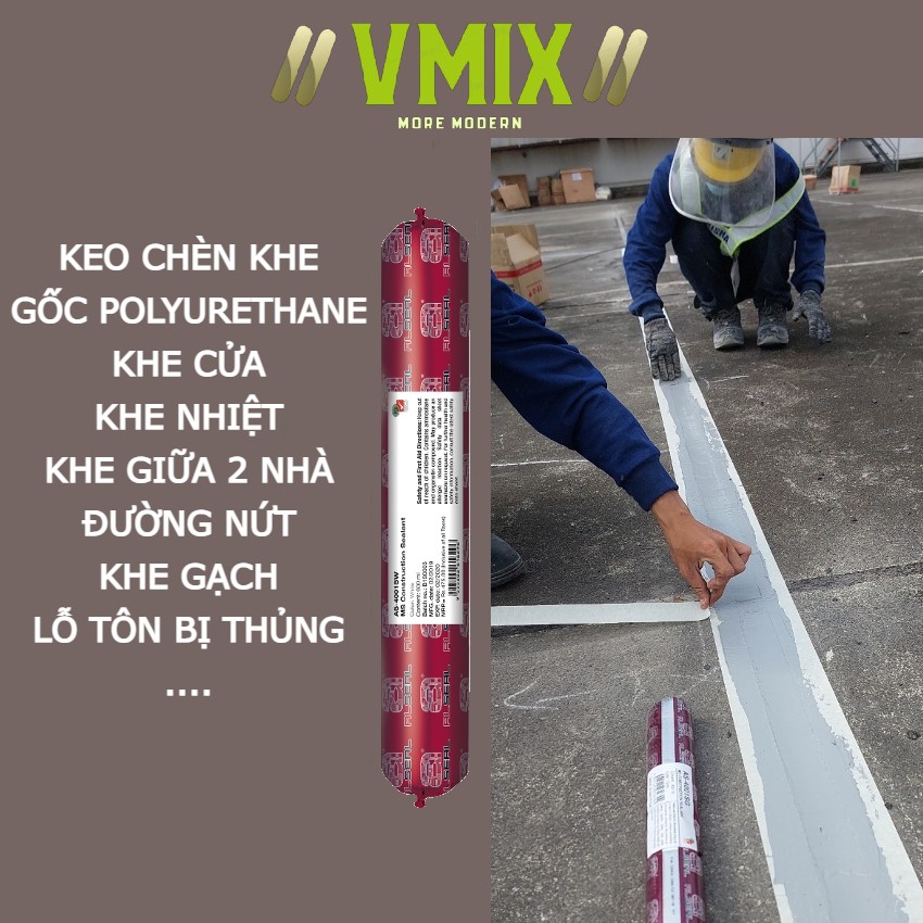 Keo chống thấm đường nứt , khe co giãn,khe nhiệt,khe cửa ,mái tôn . đàn hồi cao để được ngoài trời không lão hóa. AS 4001 . VMIX ECO