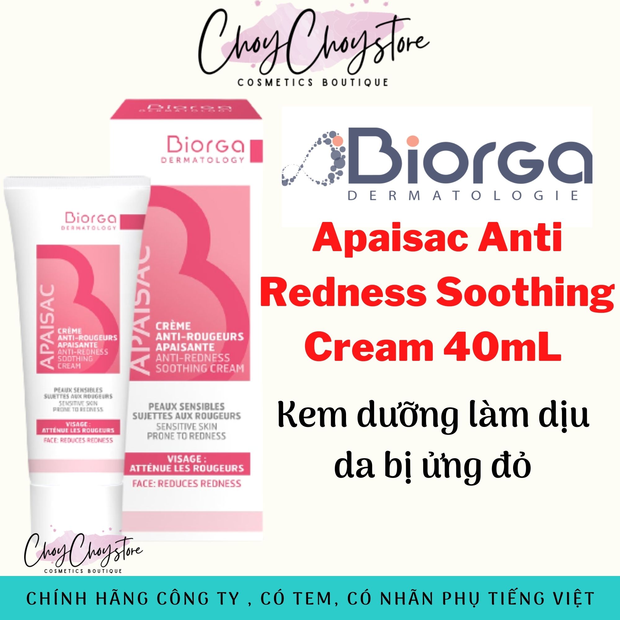 (Sale HSD 06.24) Kem dưỡng Apaisac BIORGA Anti Redness Smoothing Cream 40mL - làm dịu da bị ửng đỏ