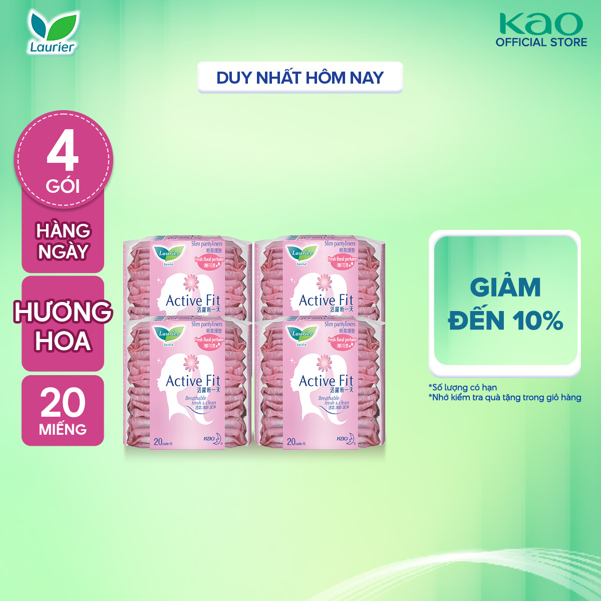 Combo 4 Băng vệ sinh hàng ngày Laurier Active Fit mềm mịn khô thoáng hương hoa 20 miếng