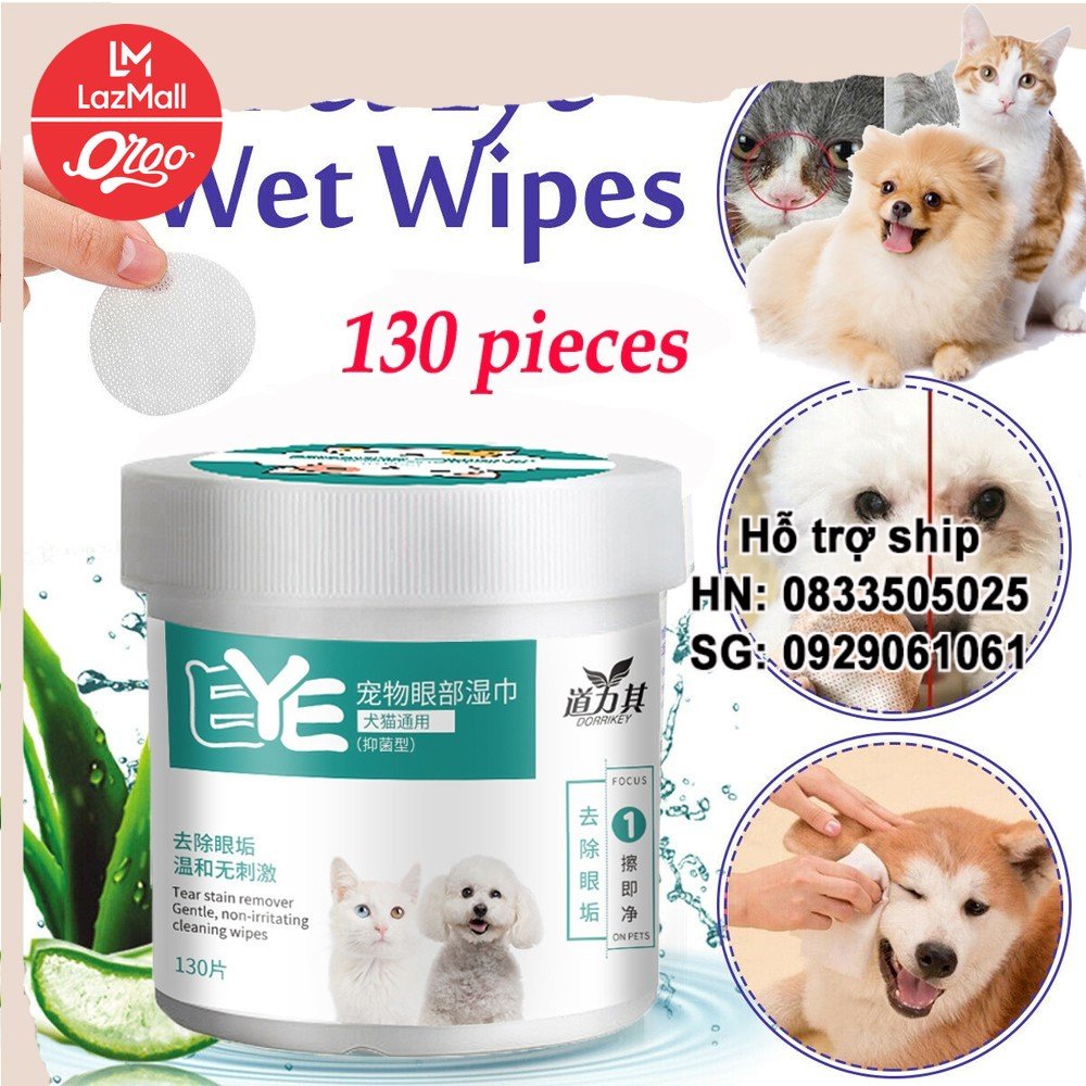 Orgo - Khăn ướt lau nước mắt và tai ố bẩn cho chó mèo thuốc nhỏ mắt- Khăn lau mắt chó hộp 130 chiếc