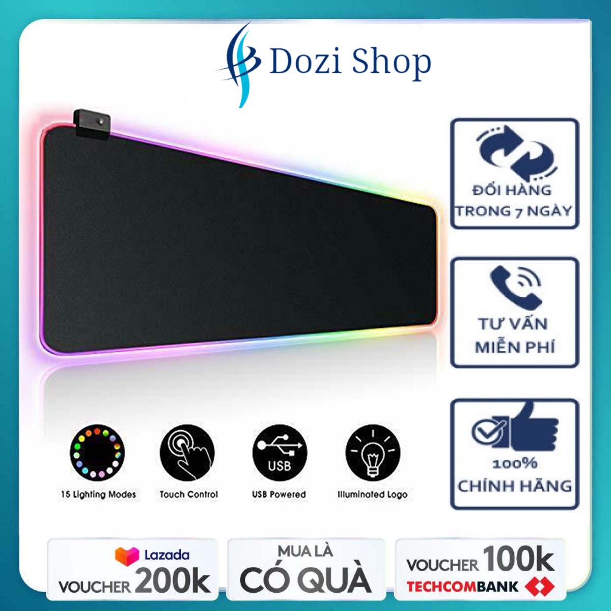 Lót chuột gaming cỡ lớn có đèn led rgb dày dặn 4mm nhiều size chuyên game chống trơn trượt, pad chuột bàn phím chống thấm nước di chuột mượt mà decor bàn làm việc siêu bền siêu đẹp - dozi shop