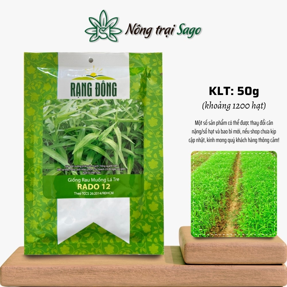 Hạt giống Rau Muống Lá Tre Rado 12 (50g~1200 hạt) dễ chăm, trồng quanh năm, nhanh thu hoạch, hiệu Hạt giống Rạng Đông - Nông Trại Sago