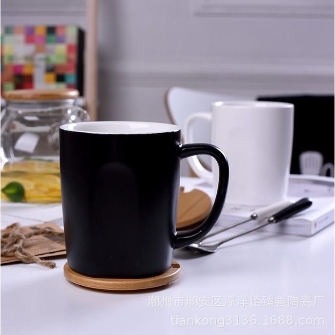 Cốc cà phê cốc uống trắng đen 500ml chất liệu gốm sứ cao cấp có nắp đậy và thìa pha cà phê pha trà
