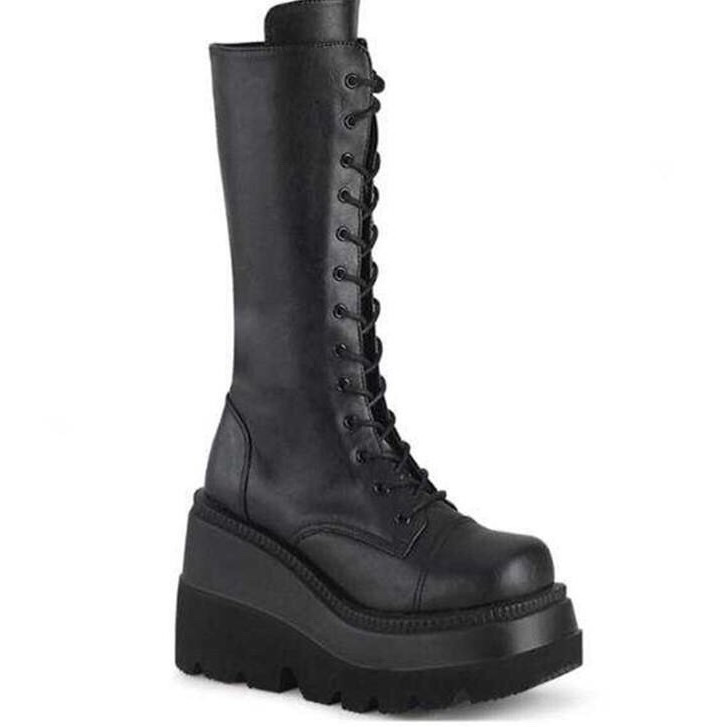 High boot - giày bốt đen đế cao buộc dây thời trang