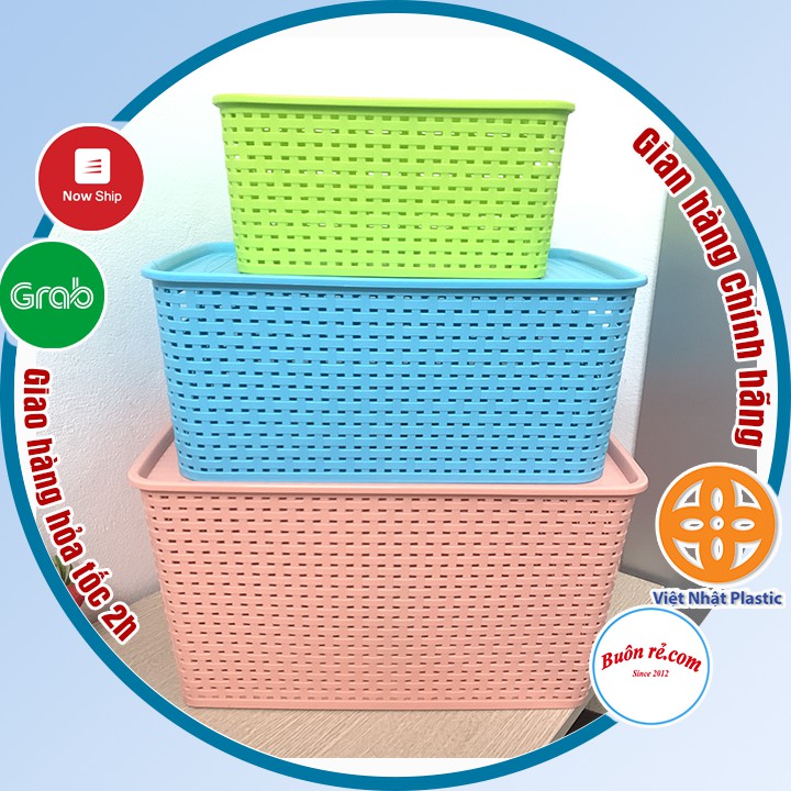 Giỏ nhựa có nắp Hàn Quốc 3 size Việt Nhật giỏ đựng quần áo, đồ đa năng tiết kiệm không gian (3386-3387-3388)