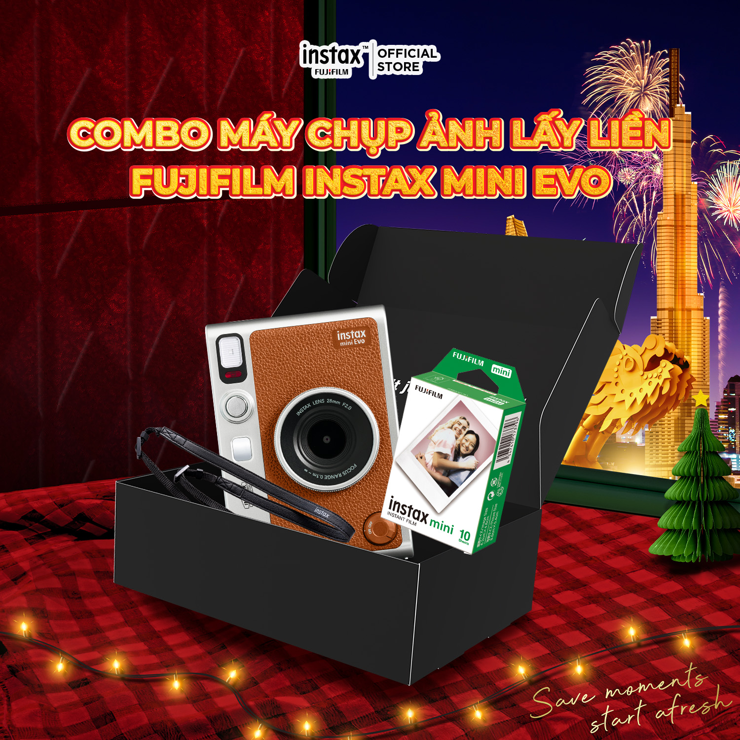  Combo Box Máy Chụp Ảnh Lấy Liền Fujifilm Instax Mini Evo Có Kèm Film - Bảo Hành 1 Năm 