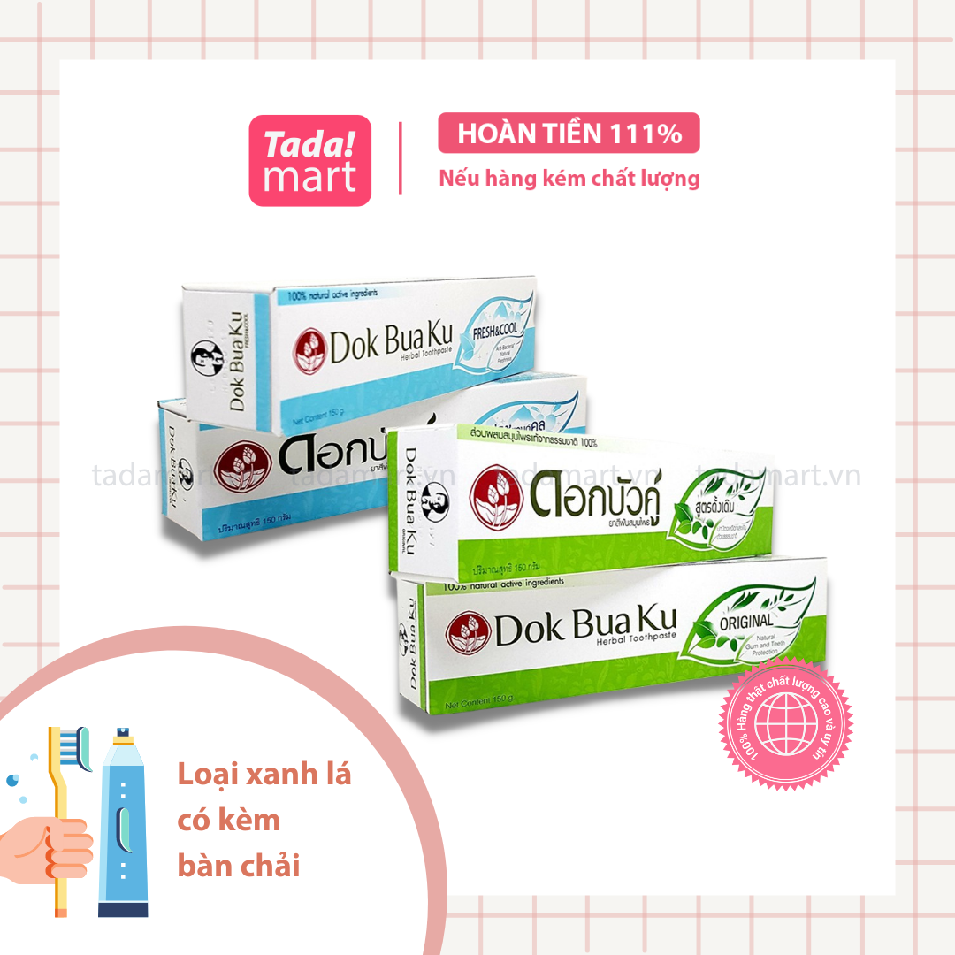 Kem đánh răng thảo dược trắng răng thơm miệng Dok Bua Ku 150g Thái Lan