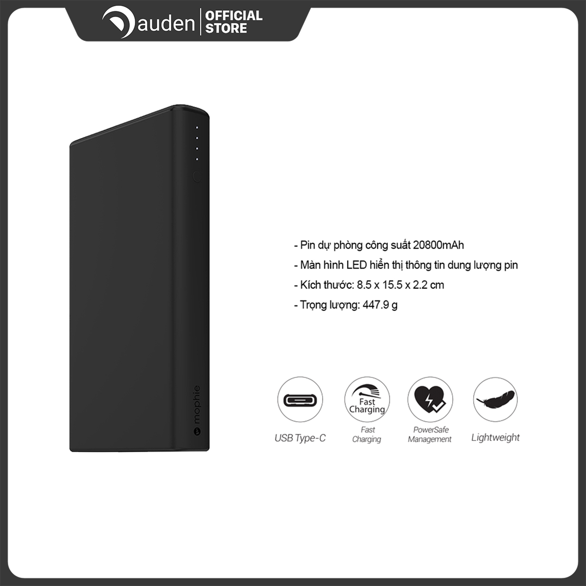 Sạc Dự Phòng Mophie 20800mAh Power Boost XXL - 4083 - Dâu Đen Store